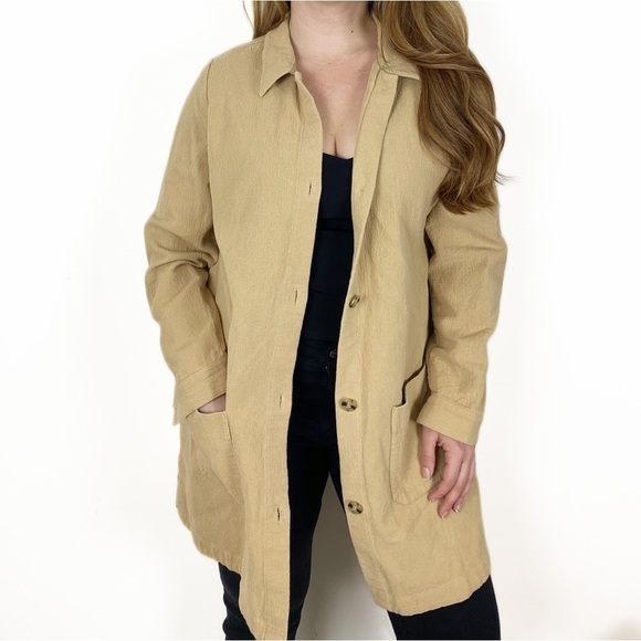 SOFT SURROUNDINGS Khaki Long Length Oversized Shirt Jacket Shacket Minimalist M - Picture 1 of 8